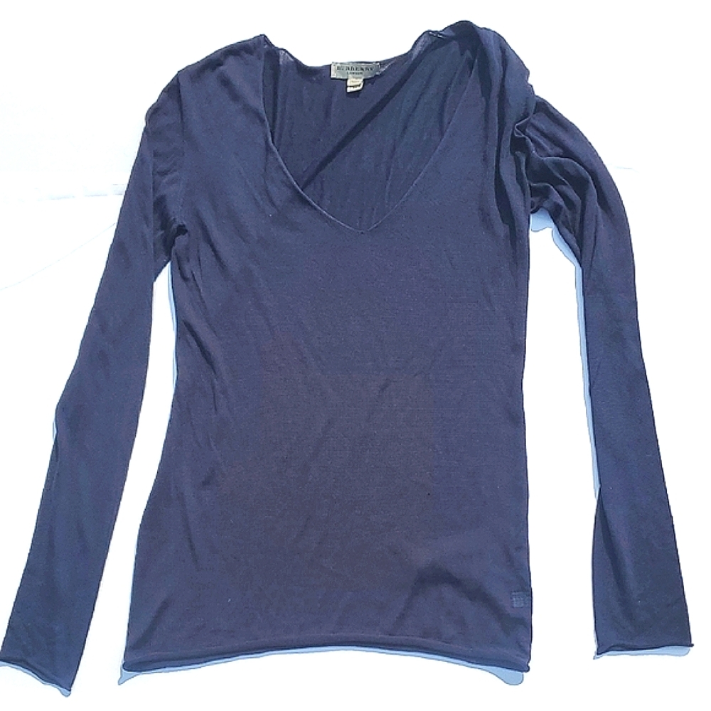 Burberry Blue Fitted Long Sleeve Blouse